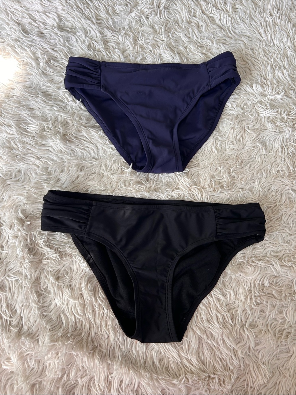 Bikini Bottoms in Navy and Black - Ruched Side Detail